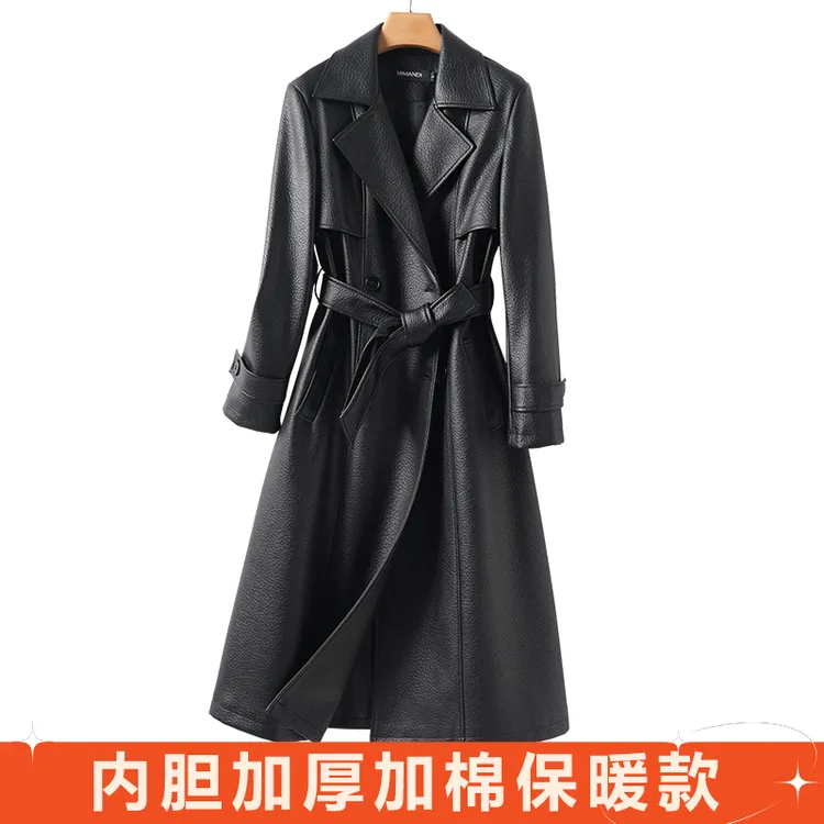 【婴婴加棉】秋冬新款海宁真皮皮衣女中长款时尚绵羊皮风衣外套