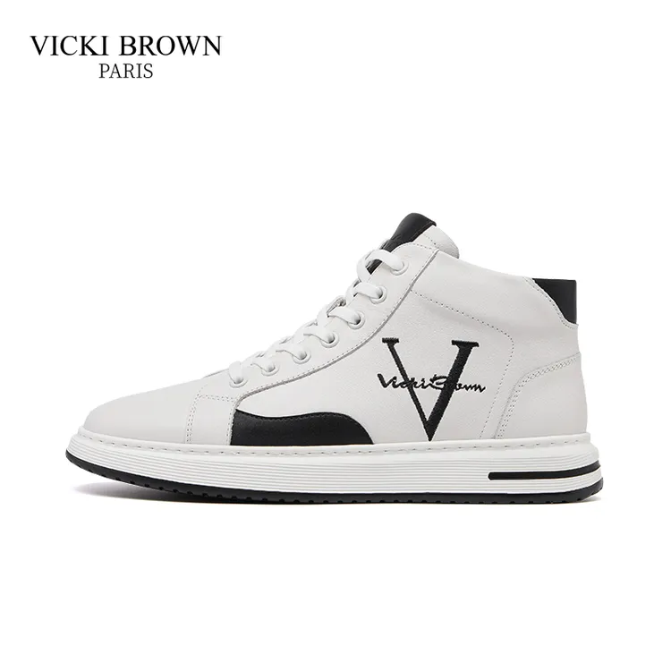 VICKI BROWN男士休闲高帮小白鞋经典时尚男鞋系带百搭保暖休闲鞋