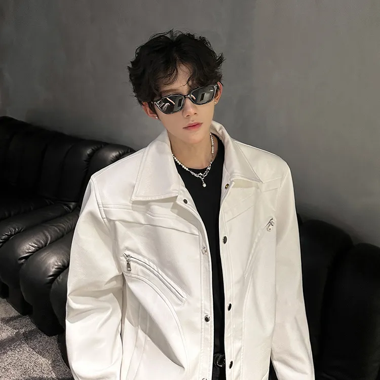 美式复古短款正肩皮衣外套男春秋款高级感男装痞帅翻领机车风夹克