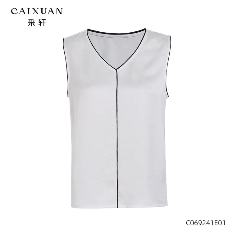 c069241e01CAIXUAN采轩女春V领雪纺打底无袖背心