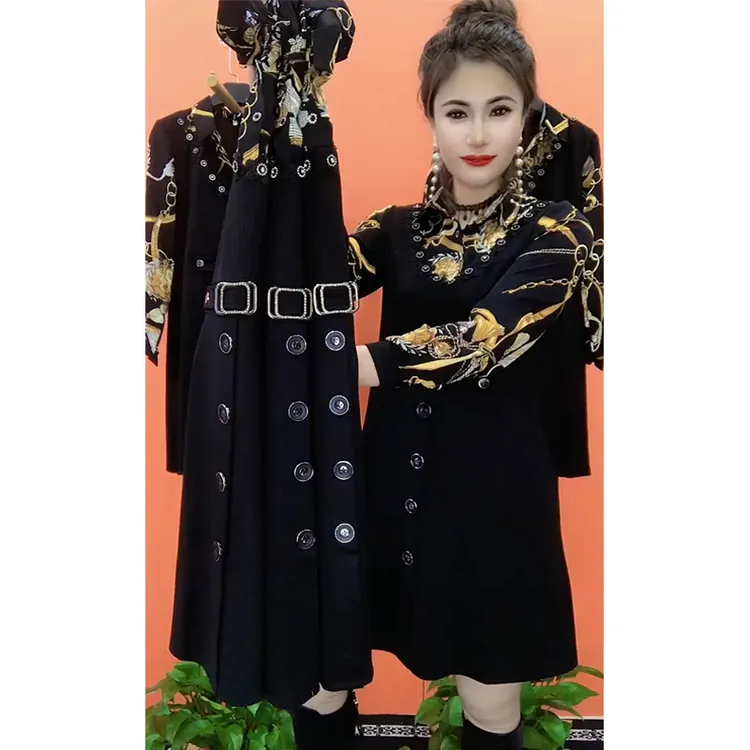 秋季连衣裙长袖显瘦气质A字裙拼接减龄时尚百搭妈妈装中长裙子女
