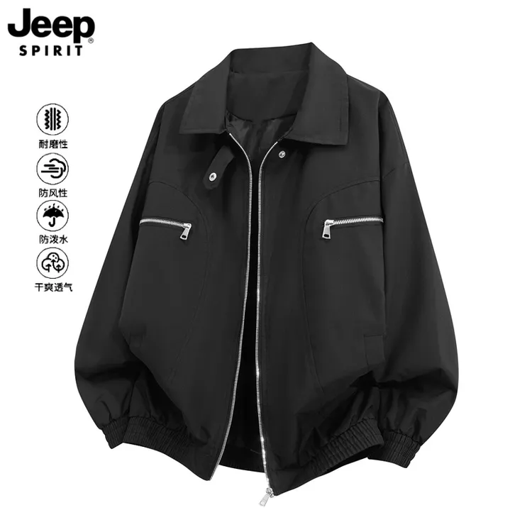 JEEPSPIRIT吉普美式翻领飞行员夹克男士春秋宽松休闲潮牌工装外套