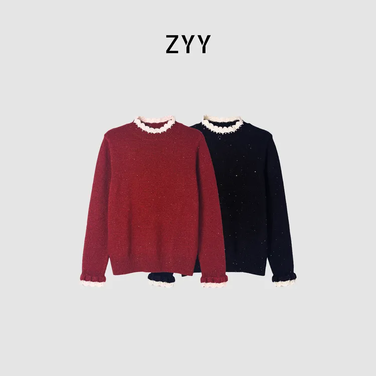 ZYY【悸动旋流】2025S/S新款简约亮片套头时尚打底衫X25DMY06199
