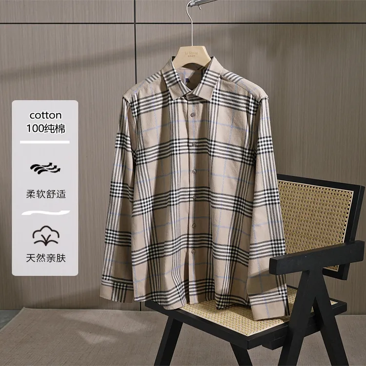 【退货补运费】春秋季剪标款100纯棉男士休闲格纹衬衫3U127/2Y045