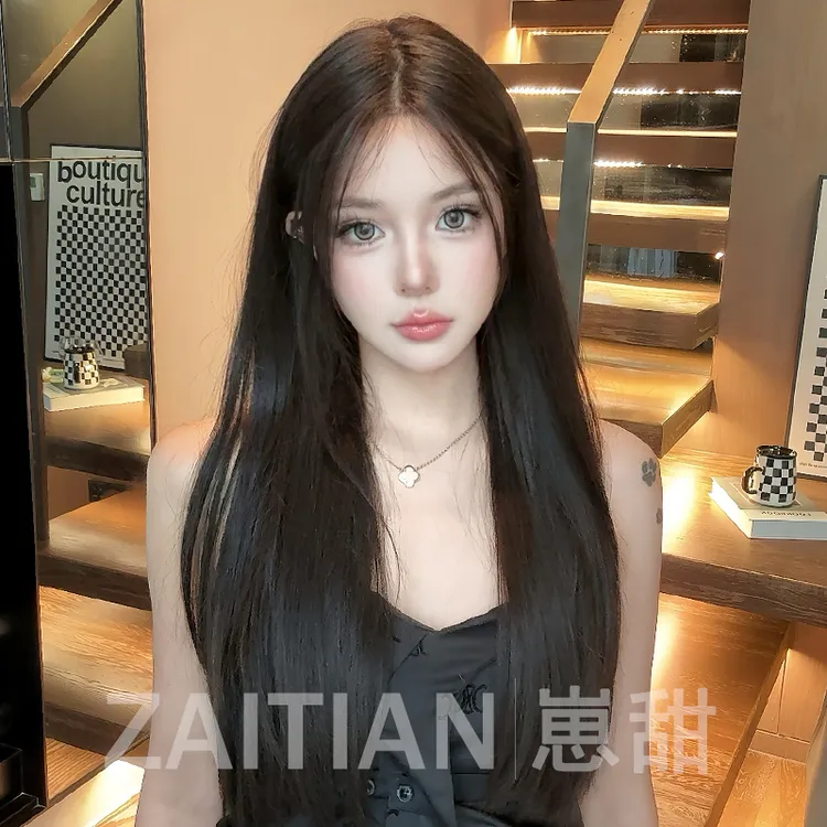 崽甜【奇迹天光】假发女全头套中分黑长直  蕾丝手织整顶假发套女