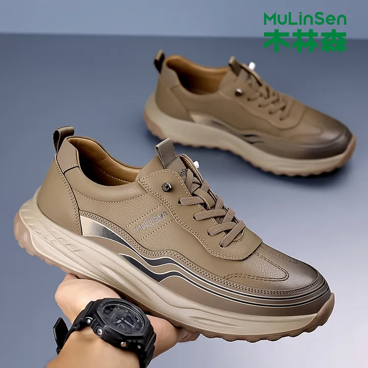 木林森男鞋套脚商务休闲皮鞋运动圆头开车鞋百搭秋季透气真皮软底