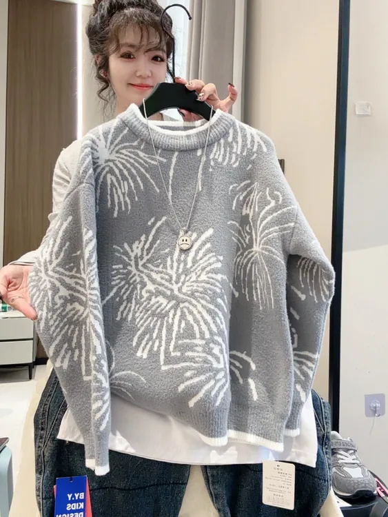 【不起球】男童韩国绒烟花刺绣高级感毛衣洋气儿童休闲百搭针织衫帅