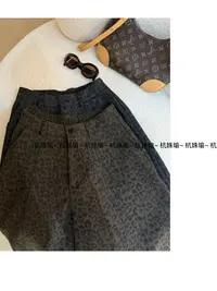 【反转巴黎】设计感复古豹纹休闲牛仔裤美式高腰直筒弯刀裤2600