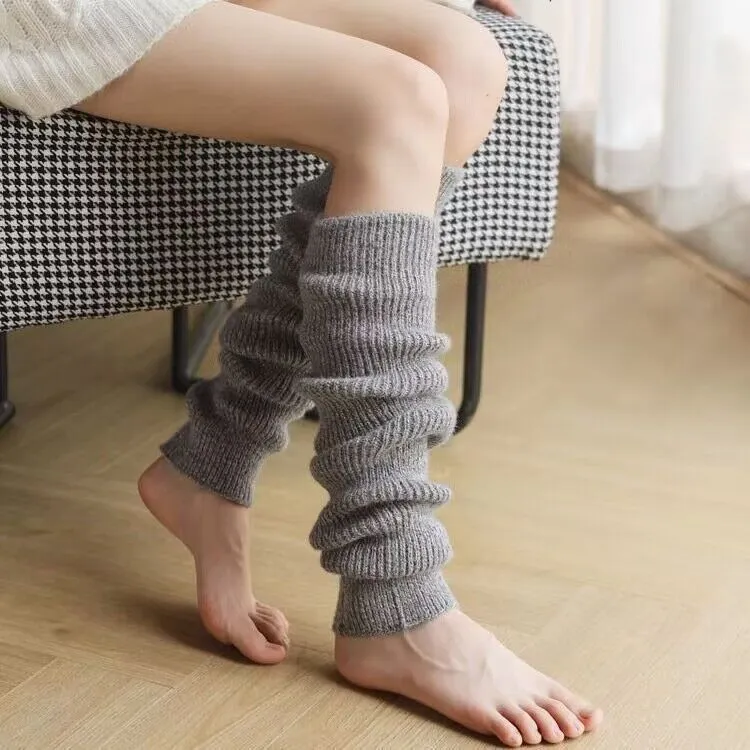 冬季加厚袜套过膝高筒袜护腿套女针织保暖脚套靴套日系杂色潮袜
