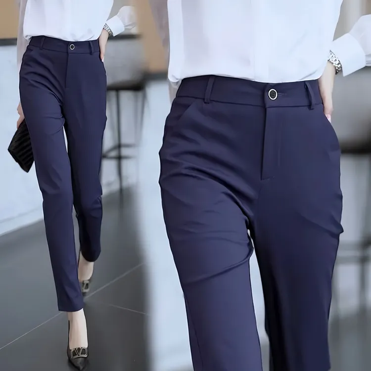 法米芬品牌烟管裤九分裤女春夏高腰气质工作直筒裤弹力薄款西装裤