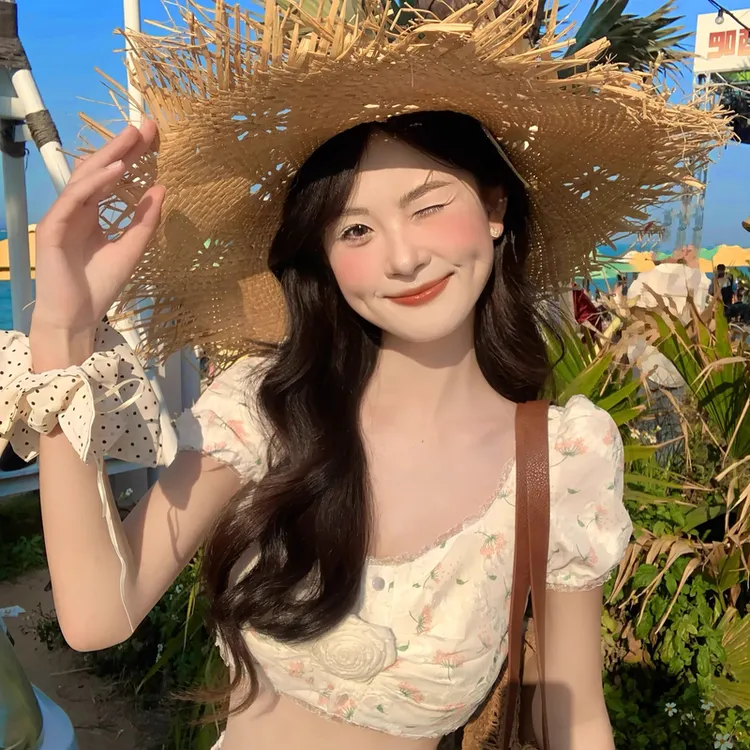 CDLM陈大刘芒 镂空拉菲草帽女夏季遮阳太阳帽海边度假防晒沙滩帽