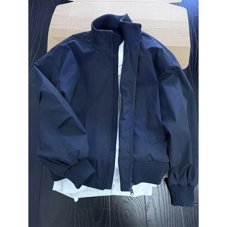 藏青色cleanfit飞行夹克男秋季短款bomber美式高级感痞帅立领外套