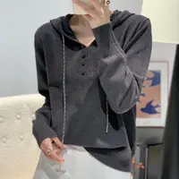 9915休闲设计感简约连帽针织衫女秋季宽松显瘦百搭长袖上衣短外套