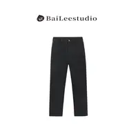 【柏栗良品】秋季新品~黑色烟管裤加绒牛仔裤女252