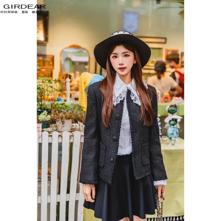 GIRDEAR/哥弟新款千金公主风百搭质感粗花呢小香风外套女140042