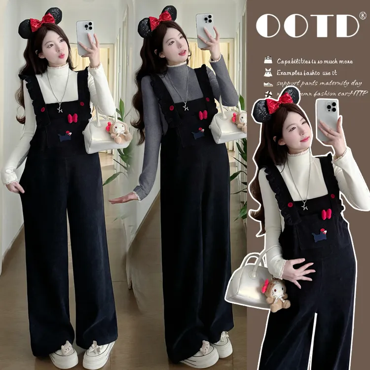 圣诞新年氛围感孕妇装秋冬装套装减龄洋气孕妇背带裤加绒加厚连体