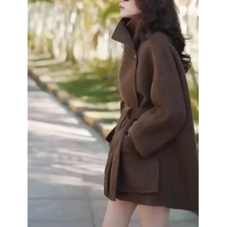 秋新款时尚系带宽松显瘦洋气气质中长款女装