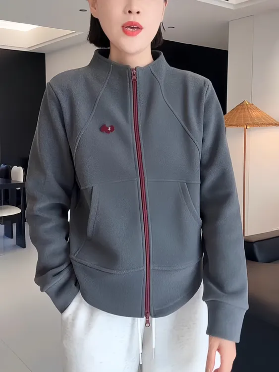 灰色立领卫衣外套女士秋冬2025新款洋气减龄加绒加厚宽松休闲上衣