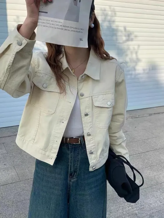 8812安可拉红短款牛仔外套小个子韩版秋季宽松新款休闲夹克上衣女