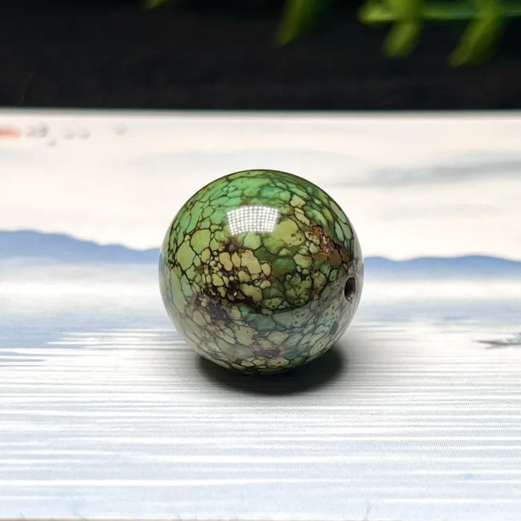 原矿高瓷无优化绿松石圆珠 直径17mm重8.1克三彩顶珠配珠