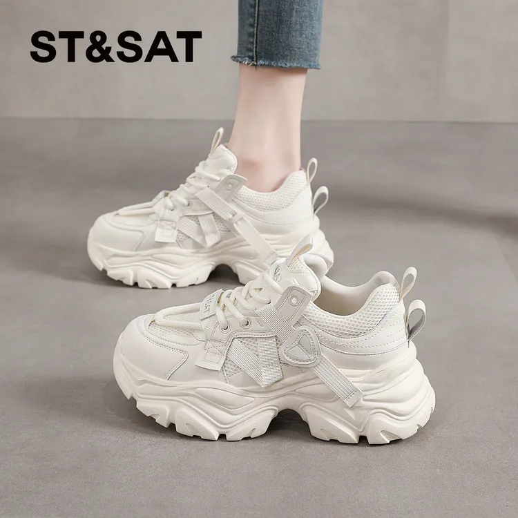 星期六厚底老爹鞋女款2025新款女鞋秋季百搭小白鞋子女增高运动鞋