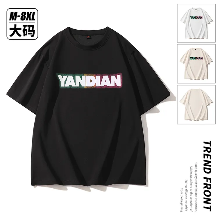 潮牌新款夏季痞帅夏季新款多彩植绒印花圆领T恤男女宽松休闲百搭