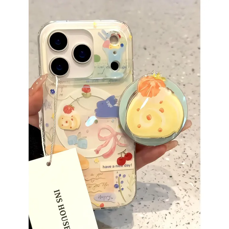 创意小众瑞士卷磁吸支架适用苹果17promax手机壳iphone16防摔15新