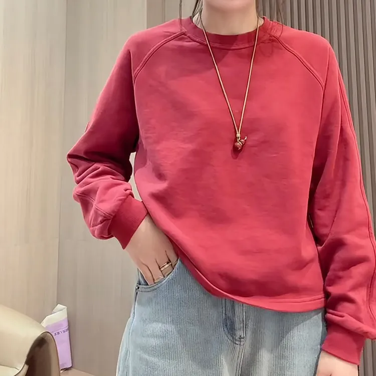 萱贝纯纯色减龄百搭长袖上衣打底女2025秋冬新款磨毛加厚圆领卫衣