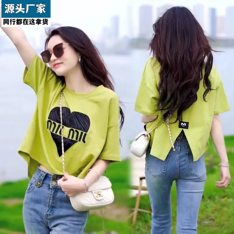 梵乐芬欧货设计感小众后背开叉纯棉T恤短袖女夏季韩版洋气减龄正