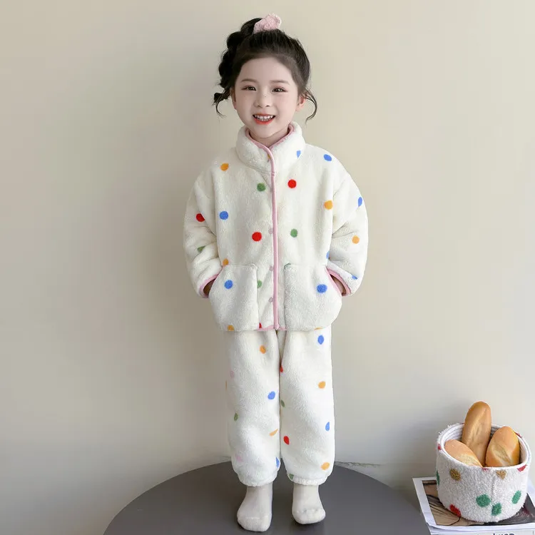 儿童睡衣冬季法兰绒女童加厚加绒套装女孩宝宝珊瑚绒秋冬款家居服