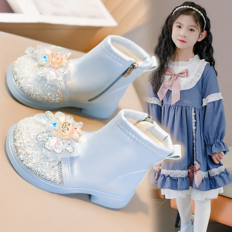 女童靴子2025秋冬新款时尚卡通儿童皮短靴中大童加绒宝宝女孩棉靴