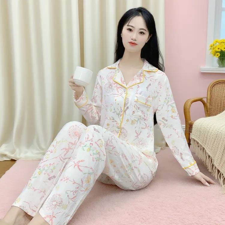 春秋季长袖女士睡衣新款云朵棉不带胸垫大码家居服套装可外穿Y170