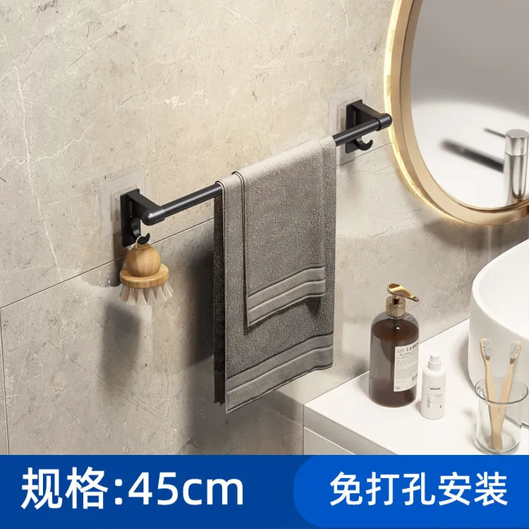 网红免打孔卫生间浴巾架挂钩浴室挂架厕所挂杆壁挂置物架毛巾杆
