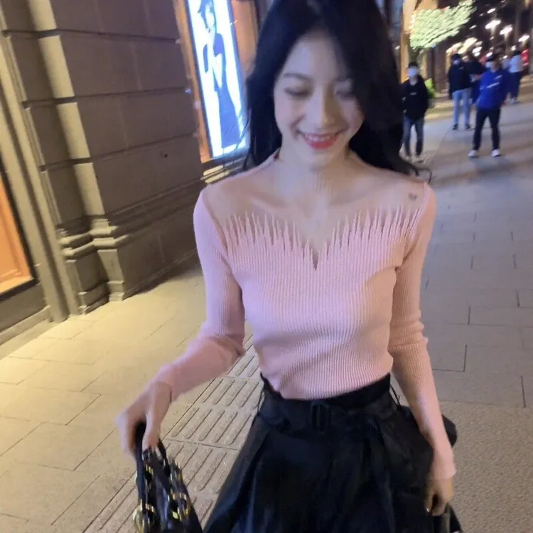 2025秋冬季新款法式温柔风别致针织衫上衣女高级感显瘦内搭打底衫