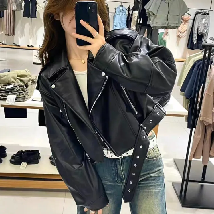 皮衣外套女2025年春秋新款韩版帅气机车皮夹克休闲腰带短款小皮衣