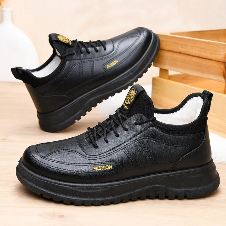 冬季新款加绒防水男士棉鞋老北京布鞋中老年爸爸鞋超厚一脚蹬棉靴