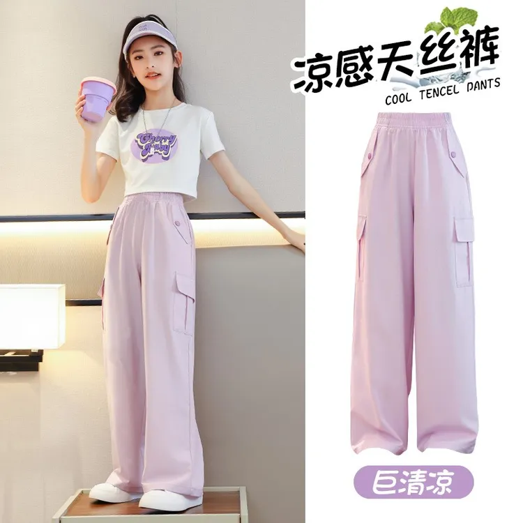 女童速干裤夏季薄款2025新款中大童工装裤阔腿防蚊裤儿童冰丝裤子