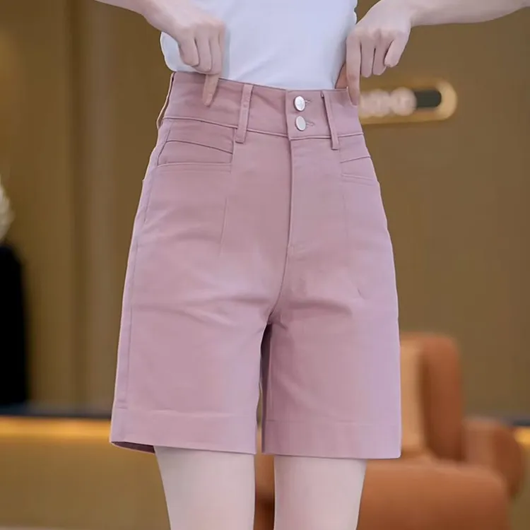 2025薄款夏季五分裤子女宽松高腰外穿松紧腰工装休闲阔腿短裤ins