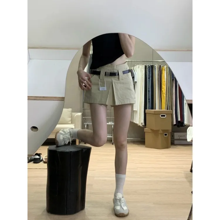 美式复古美拉德风高腰透气直筒裤2025夏季新款显瘦遮跨高腰短裤子