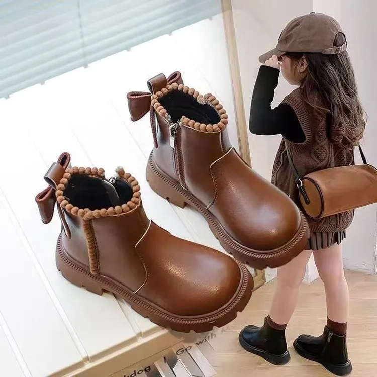 ABC女童马丁靴2025秋冬季新款加绒保暖儿童冬款女孩防滑厚底皮靴