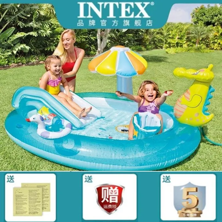 INTEX充气戏水池儿童游泳池充气城堡滑梯喷水池网红乐园婴儿圆形