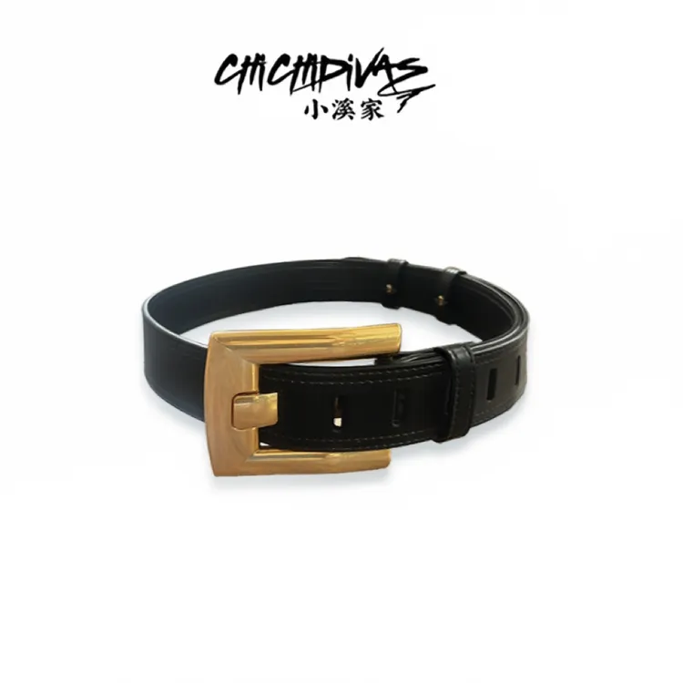 （小溪家）皮带方头宽腰带时尚带扣简约金色裤子腰带百搭