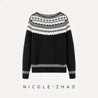 预售）【贵姐NICOLE】圣诞费尔岛系列高定羊毛一字领针织毛衫5NCT099