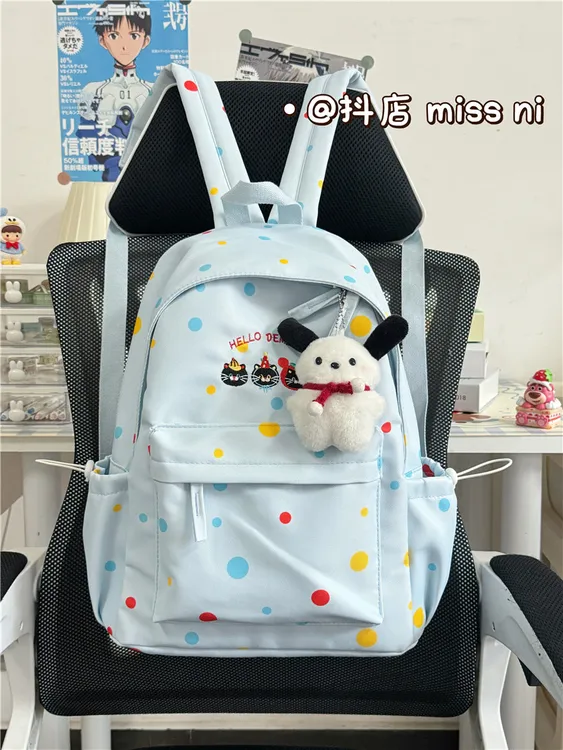 大容量可爱书包女学生文艺风休闲波点双肩包日韩系时尚小清新背包