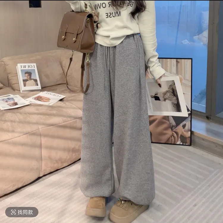 加绒加厚2025年女秋冬季韩版立体剪裁束脚裤时尚抽绳卫裤