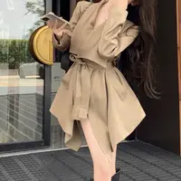 大码女装韩版小众别致绝美复古性感不规则大翻领宽松时尚风衣外套