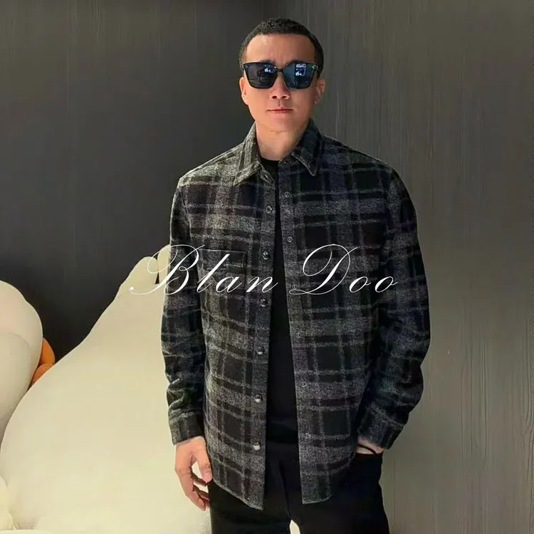 BLANDOO “经典格纹” 秋季新款时尚休闲羊毛翻领夹克2BD5101