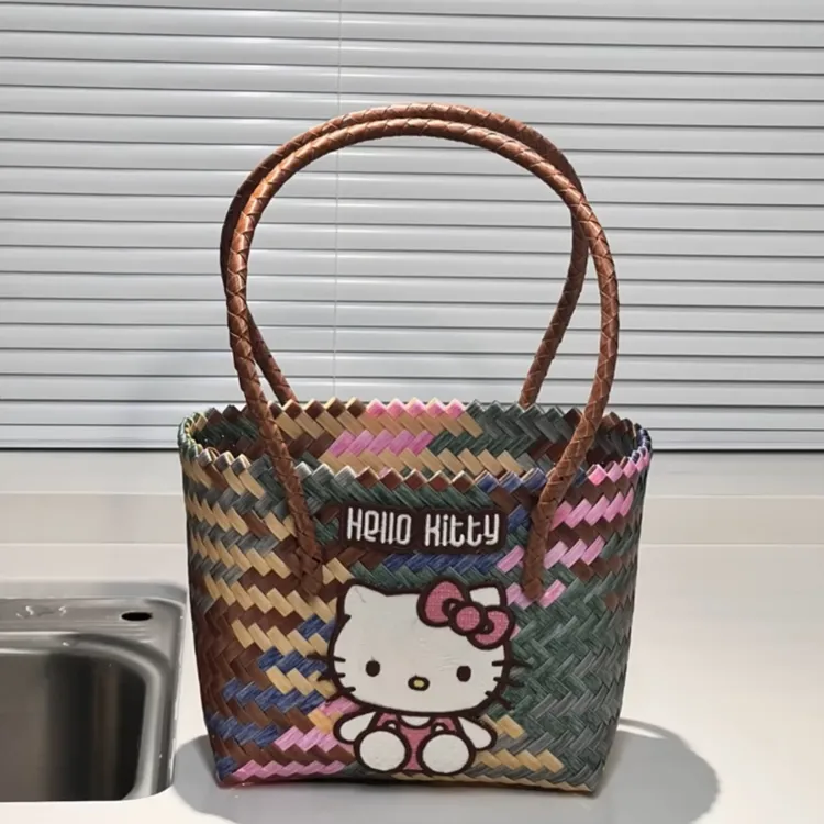 helloKitty卡通菜篮子上班杂物小拎包手工编织包饭盒包饭盒手提袋