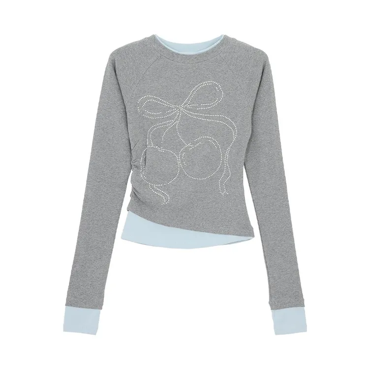 春秋长袖打底衫女百搭春秋季新款恤显瘦设计感小众假两件上衣潮