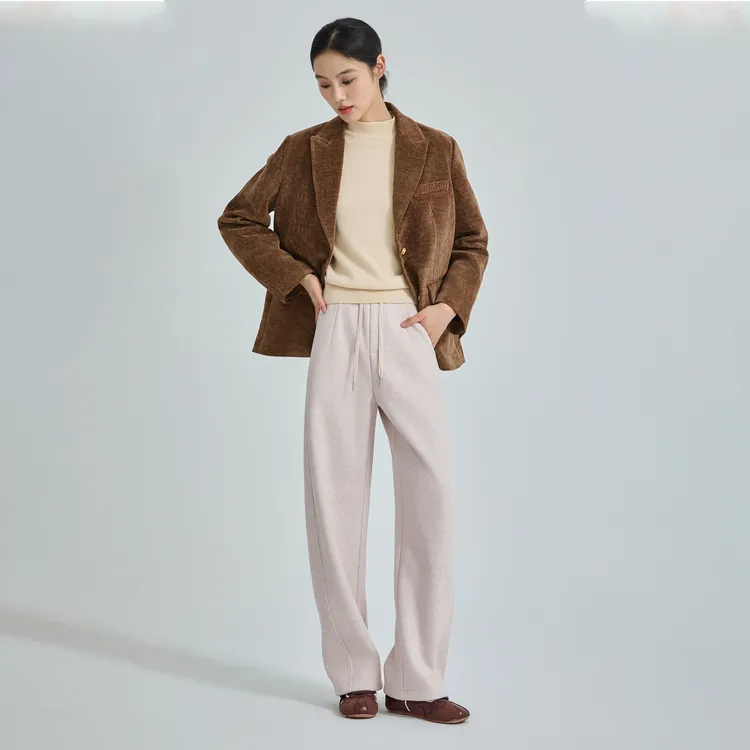 秋冬时尚休闲宽松山茶油羊毛蚕丝弯刀姐妹裤82782